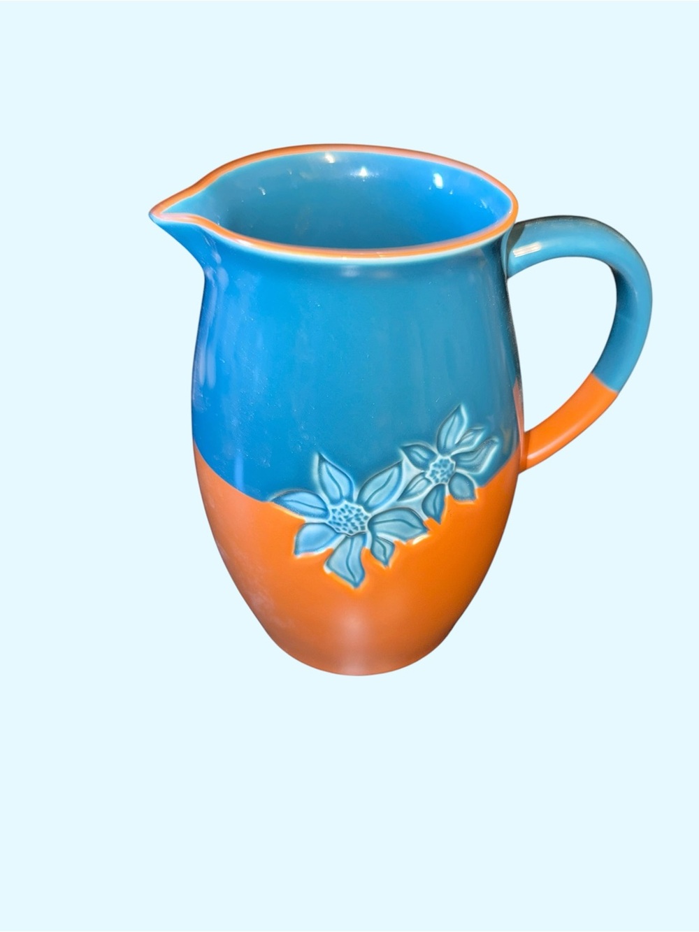 Starbucks Blue Orange Floral Ceramic Pitcher Serving Jug Vase